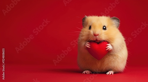 Wallpaper Mural Adorable Hamster Holding Heart on Red Background Torontodigital.ca