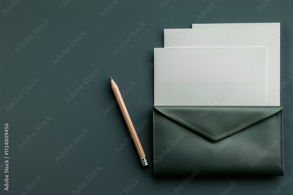 Elegant Stationery Arrangement with Leather Wallet and Envelope Holder Elegant Stationery Arrangement with Leather Wallet and Envelope Holder