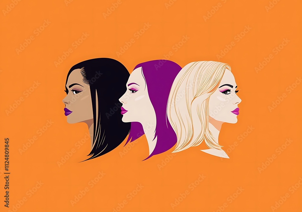 Womens day illustration of four women standing side by side Womens day illustration of four women standing side by side