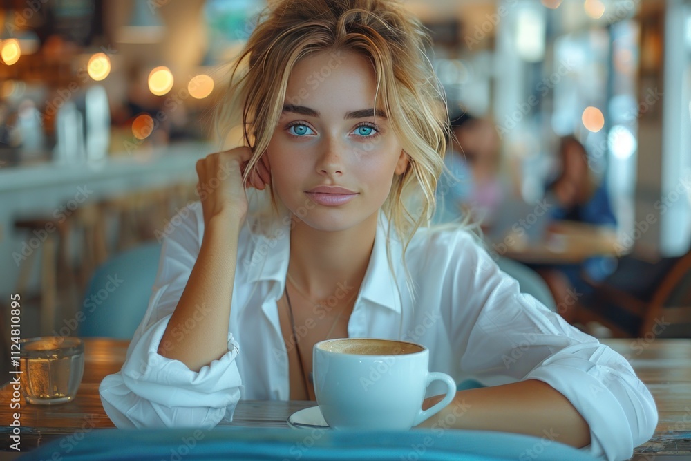 Young business woman drinking coffee in a modern cafe Young business woman drinking coffee in a modern cafe
