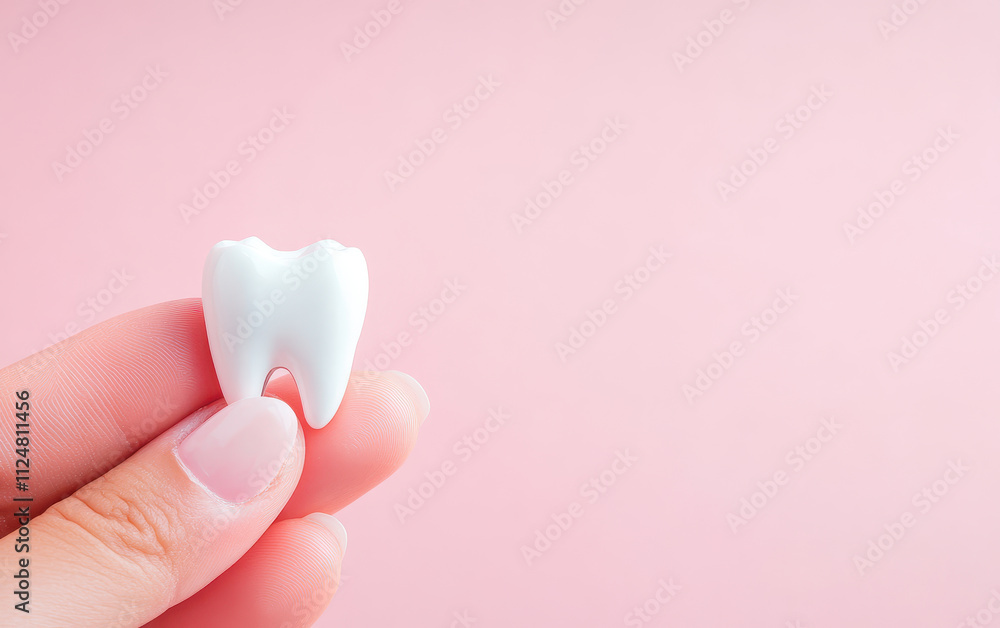 hand holding dental model against soft pink background hand holding dental model against soft pink background