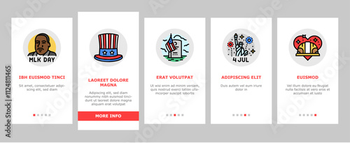 usa holiday american national day onboarding mobile vector america happy, united, independence july, memorial, fourth, culture veteran, freedom usa holiday american national day illustrations
