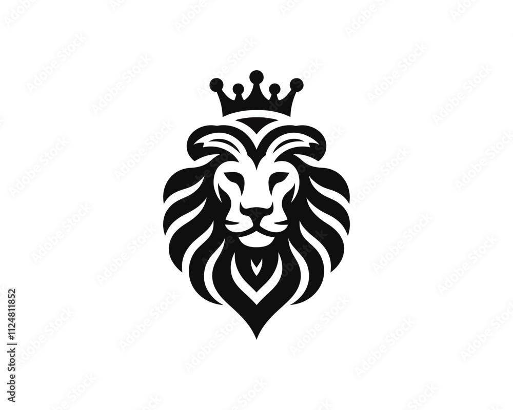 Obraz premium Lion King Silhouette logo design icon symbol vector illustration. Black color lion logo.