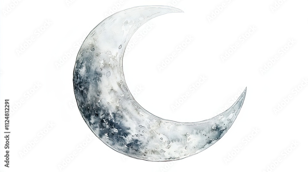 Watercolor Painting of a Crescent Moon Watercolor Painting of a Crescent Moon