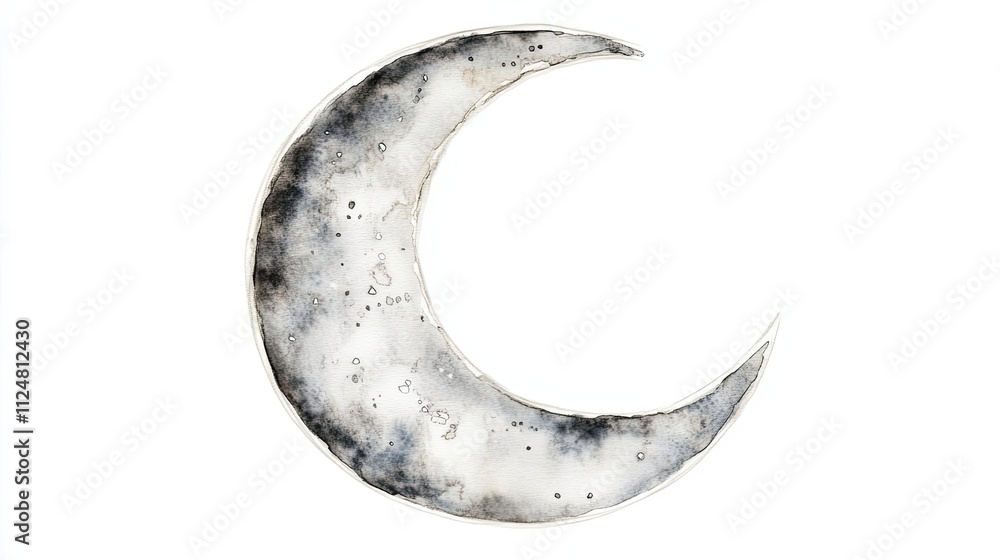 Watercolor Painting of a Crescent Moon with Stars