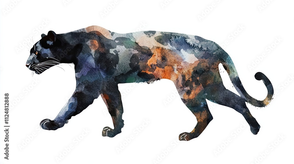 Fototapeta premium Watercolor Painting of a Black Panther Walking
