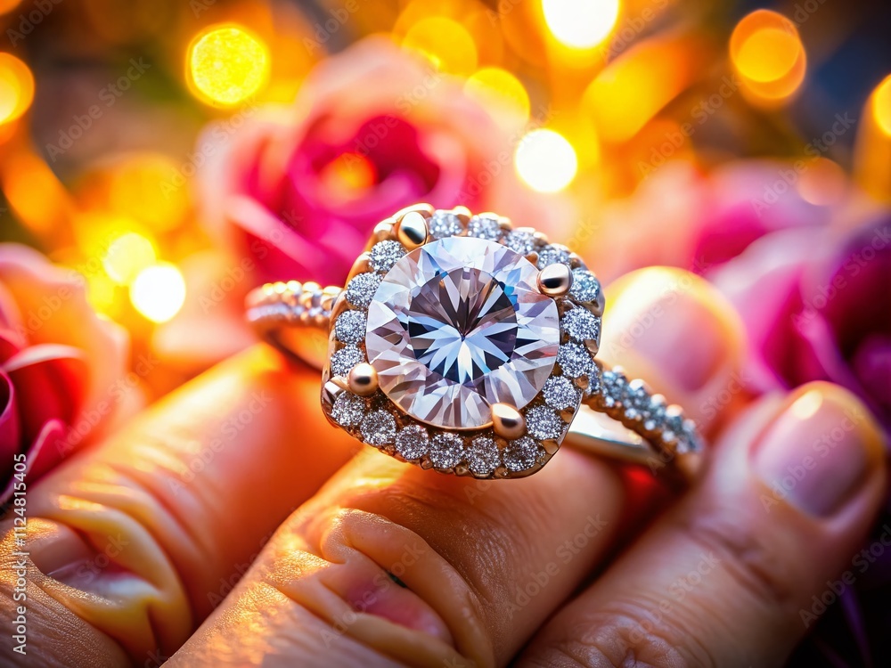 Candid Moment: Sparkling Diamond Ring Adorning a Finger, Captured in Natural Light to Showcase Its Beauty, Symbolizing Love, Commitment, and Elegance in Everyday Life Candid Moment: Sparkling Diamond Ring Adorning a Finger, Captured in Natural Light to Showcase Its Beauty, Symbolizing Love, Commitment, and Elegance in Everyday Life