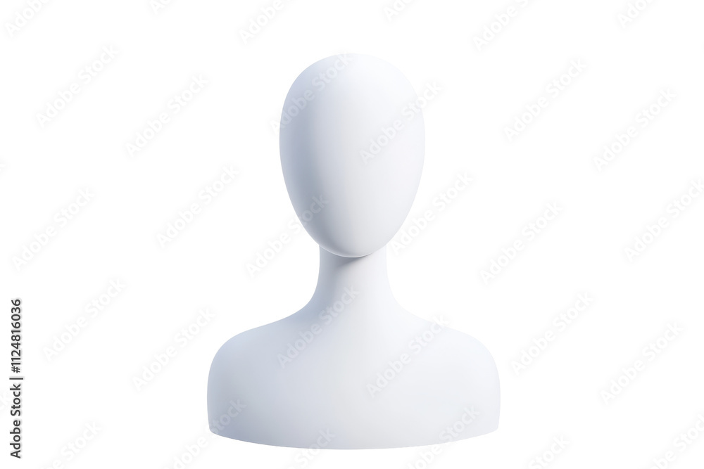 A minimalistic white mannequin head and upper torso representing a faceless human form. A minimalistic white mannequin head and upper torso representing a faceless human form.