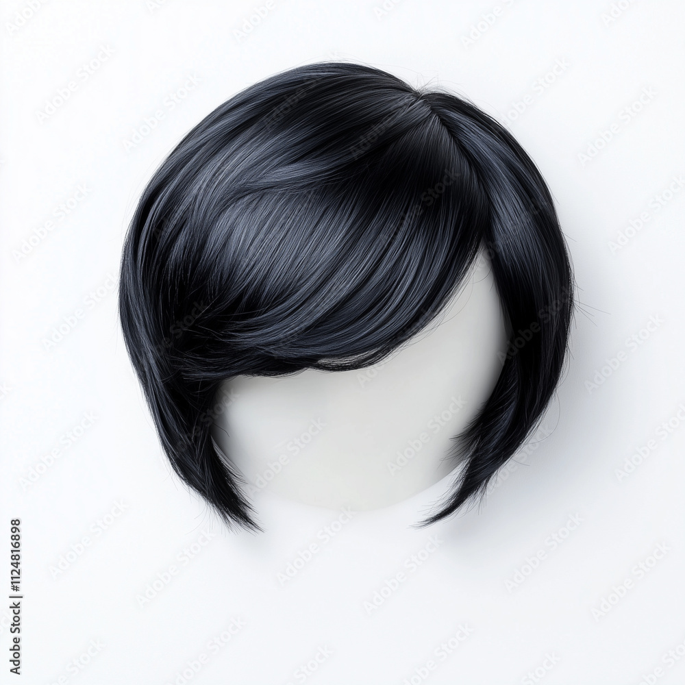 Fototapeta premium Pixie black wig with layered strands isolated on white background