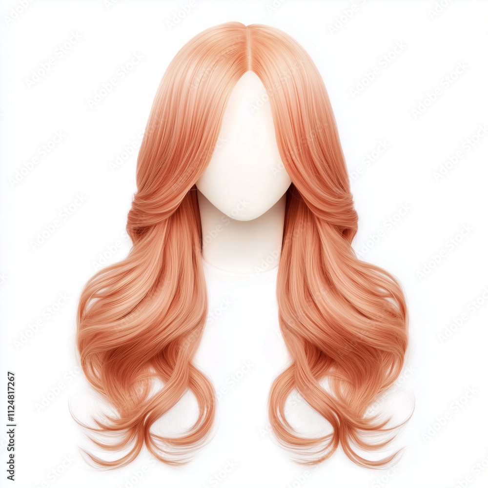 Pastel peach d wig with long loose waves isolated on white background Pastel peach d wig with long loose waves isolated on white background