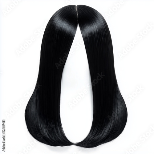 Straight black wig with center parting isolated on white background photo