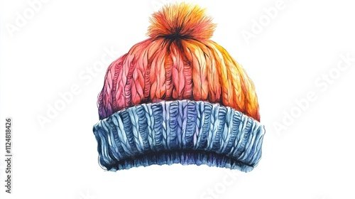 Watercolor Painting of a Colorful Knitted Winter Hat