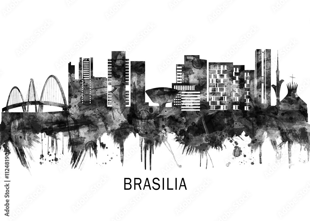 Brasilia Brazil Skyline BW ,city landscape banner district business print painting watercolor Brasilia Brazil Skyline BW ,city landscape banner district business print painting watercolor