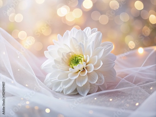 Candid Photography of a White Flower Behind a Veil with a Floral Background Perfect for Wedding and Greeting Card Templates
