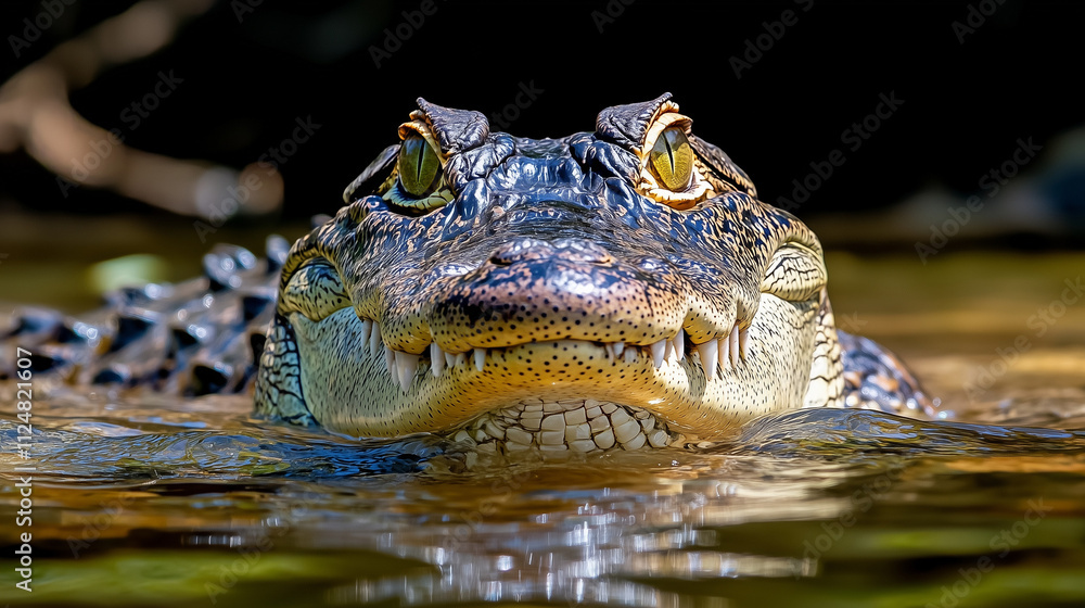 Fototapeta premium Crocodile partially submerged in river water staring ahead