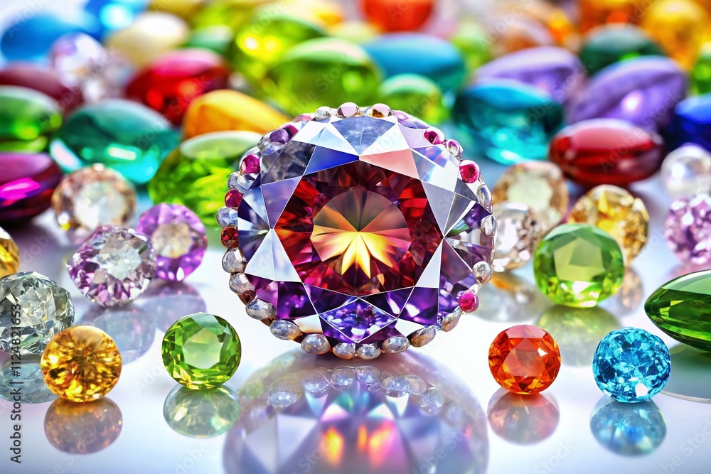 Candid Photography of Sparkling Diamonds and Gemstones Isolated on White Background, Capturing Their Intricate Details and Brilliant Reflections for Luxury and Elegance Themes Candid Photography of Sparkling Diamonds and Gemstones Isolated on White Background, Capturing Their Intricate Details and Brilliant Reflections for Luxury and Elegance Themes