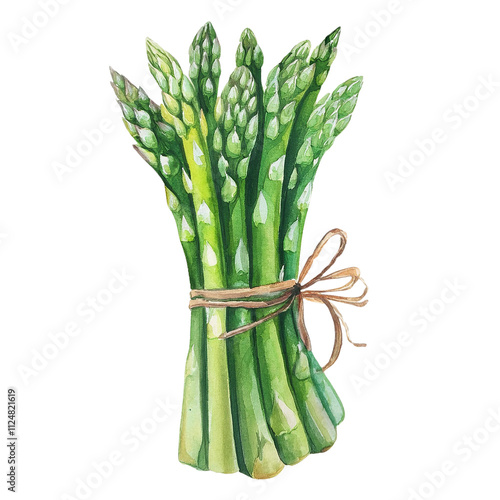 Fresh Green Asparagus Bundle Watercolor Painting Food Illustration Healthy Eating