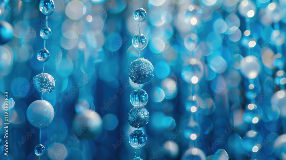 Christmas Tree - Ornaments Hanging Fir At Blue Eve Night With Abstract Bokeh Lights Christmas Tree - Ornaments Hanging Fir At Blue Eve Night With Abstract Bokeh Lights
