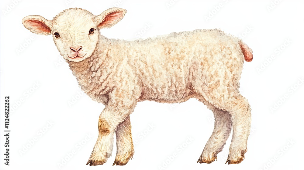 Fototapeta premium Adorable Watercolor Painting Of A Young Lamb