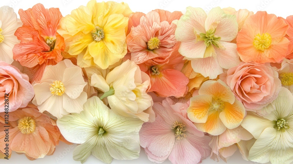 Obraz premium Pastel Flower Arrangement: A Delicate Bloom of Peach, Yellow, and Cream