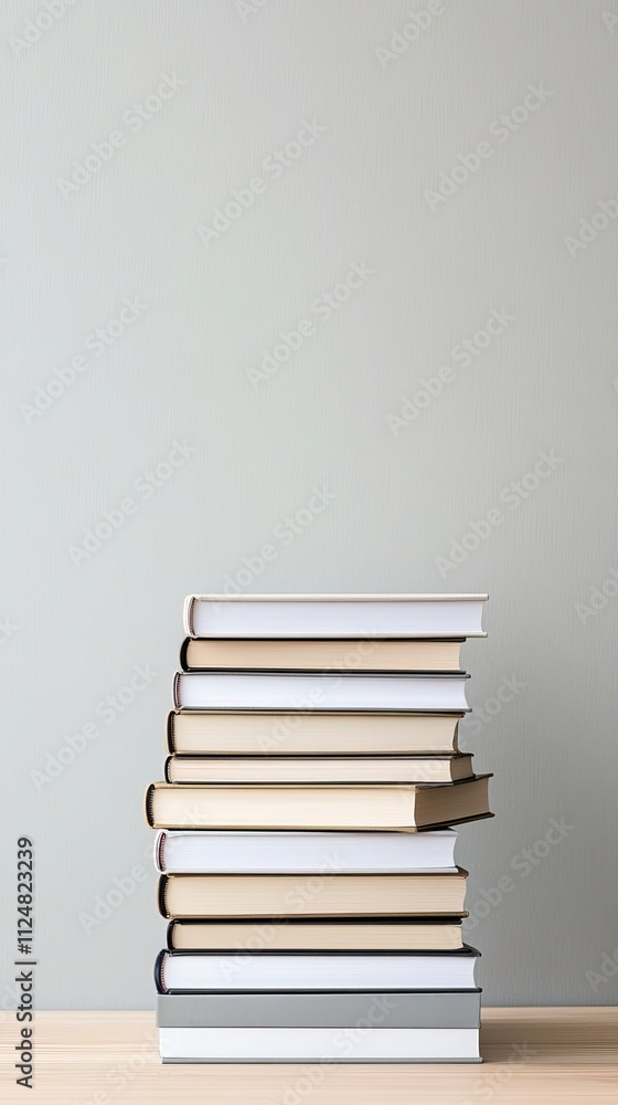 A stack of neutral-colored books with blank covers neatly arranged on a wooden surface, emphasizing a minimalistic educational atmosphere A stack of neutral-colored books with blank covers neatly arranged on a wooden surface, emphasizing a minimalistic educational atmosphere