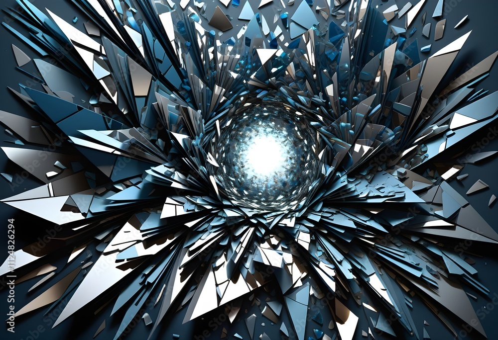 Abstract shards of reflective surfaces scattered on a dark gradient backdrop. Light reflects in muted blues and silvers, creating depth, contrast, and a surreal kaleidoscope effect. Abstract shards of reflective surfaces scattered on a dark gradient backdrop. Light reflects in muted blues and silvers, creating depth, contrast, and a surreal kaleidoscope effect.
