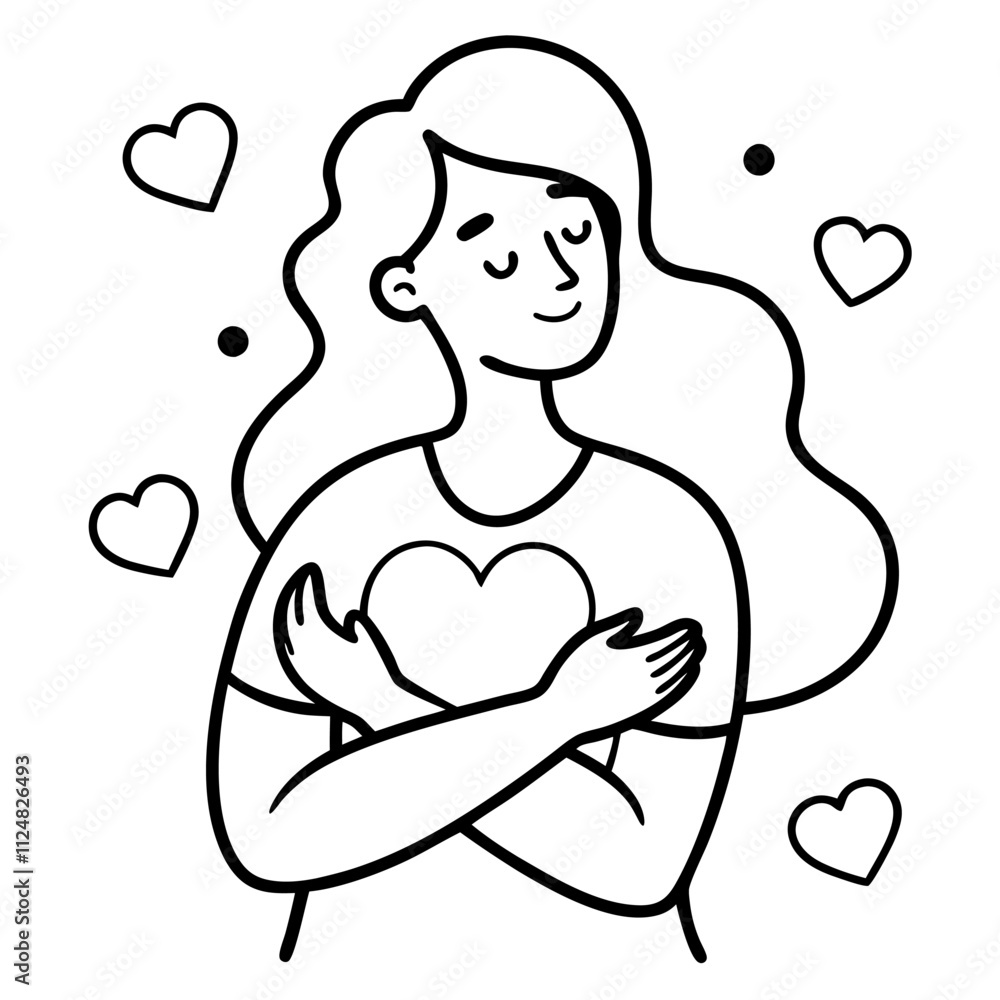 women hugging herself vector art isolated on white background. line art a women hugging herself vector icon. women hugging herself vector art isolated on white background. line art a women hugging herself vector icon.