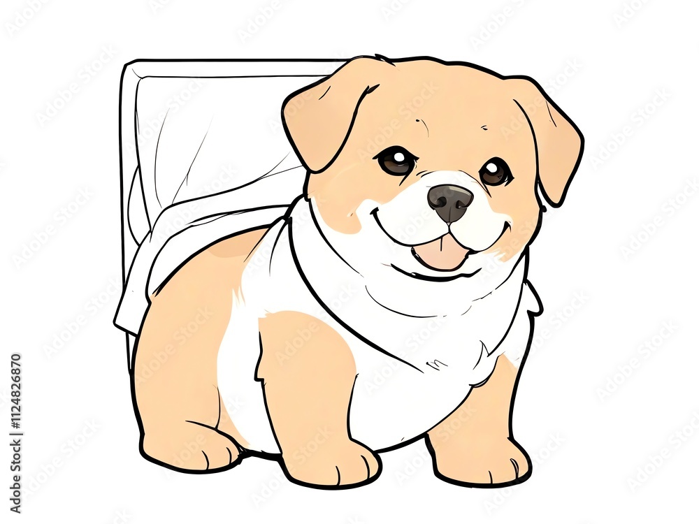 Fototapeta premium Adorable Puppy in a Bed: A Cute Cartoon Illustration