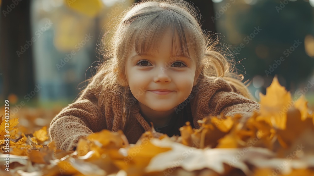 adorable happy girl playing with fallen leaves in autumn park adorable happy girl playing with fallen leaves in autumn park