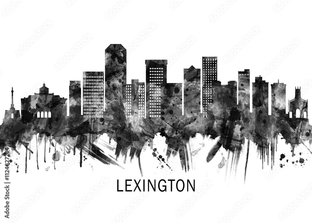 Obraz premium Lexington Kentucky Skyline BW, city landscape banner district business print painting watercolor