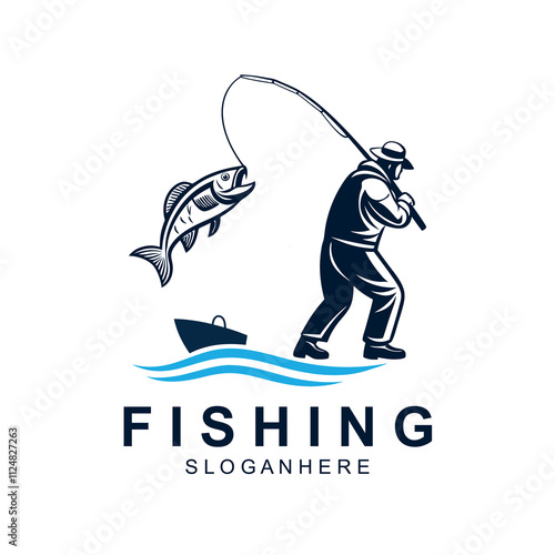 Fishing logo design template illustration. Sport fishing Logo