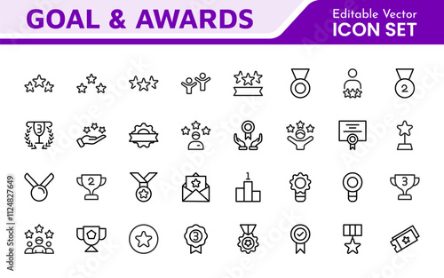 Goal & Awards Icon Set. A motivational collection of icons designed to celebrate achievements and aspirations, perfect for personal development, coaching, and recognition.