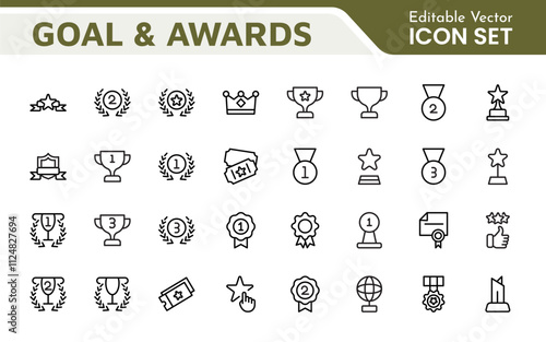 Goal & Awards Icon Set. A motivational collection of icons designed to celebrate achievements and aspirations, perfect for personal development, coaching, and recognition.