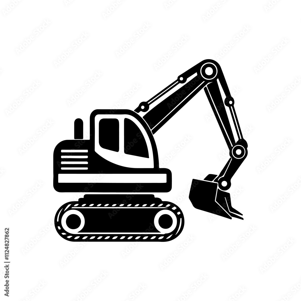 Construction excavator silhouette, black and white silhouette, vector and illustration Construction excavator silhouette, black and white silhouette, vector and illustration