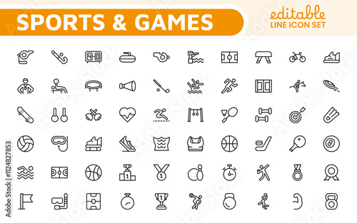 Sports Icon Set. A dynamic collection of vibrant icons representing various sports and activities, perfect for enhancing apps, websites, and marketing materials.