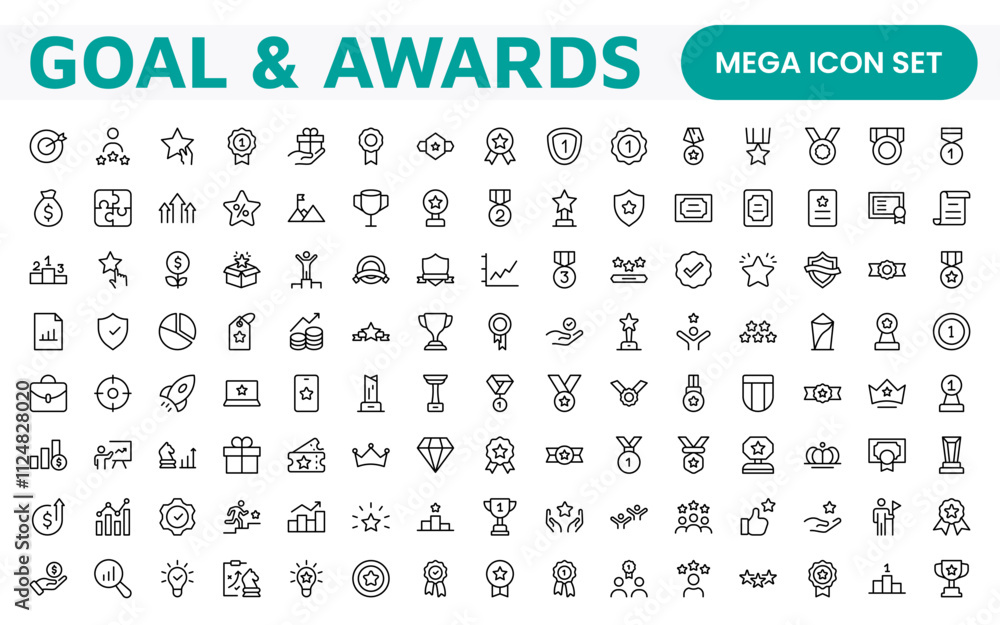 Goal & Awards Icon Set. A motivational collection of icons designed to celebrate achievements and aspirations, perfect for personal development, coaching, and recognition. Goal & Awards Icon Set. A motivational collection of icons designed to celebrate achievements and aspirations, perfect for personal development, coaching, and recognition.