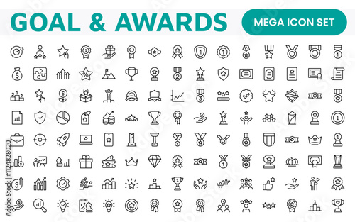 Goal & Awards Icon Set. A motivational collection of icons designed to celebrate achievements and aspirations, perfect for personal development, coaching, and recognition.