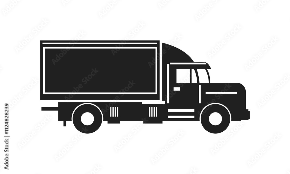 Black and white silhouette truck logo icon vector illustration Black and white silhouette truck logo icon vector illustration