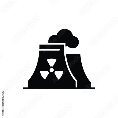 Radiation pollution icon. Simple solid style. Nuclear, power plant, experiment, smoke, industry, environment, technology concept. Black silhouette, glyph symbol. Vector illustration isolated.