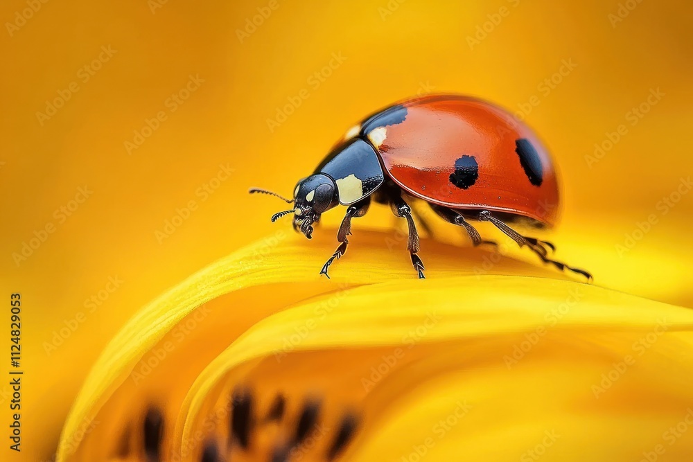 Fototapeta premium Close-up ladybug on vivid yellow-orange petal scene