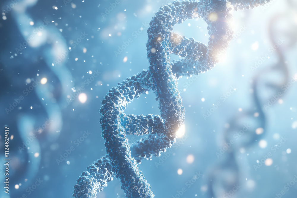 Double helix DNA structure on blue background. Science and microbiology concept. Generated AI Double helix DNA structure on blue background. Science and microbiology concept. Generated AI