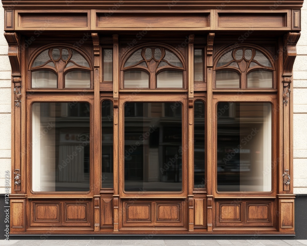 Elegant wooden storefront with detailed design. Elegant wooden storefront with detailed design.