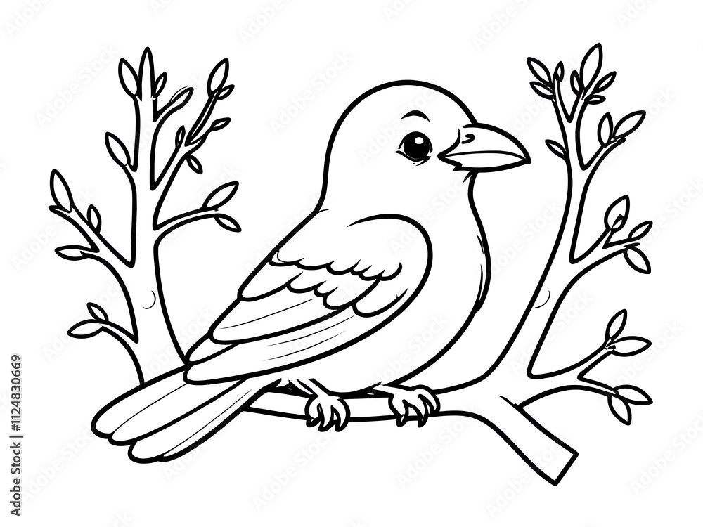 Adorable Bird Perched on a Branch: A Delightful Coloring Page Adorable Bird Perched on a Branch: A Delightful Coloring Page