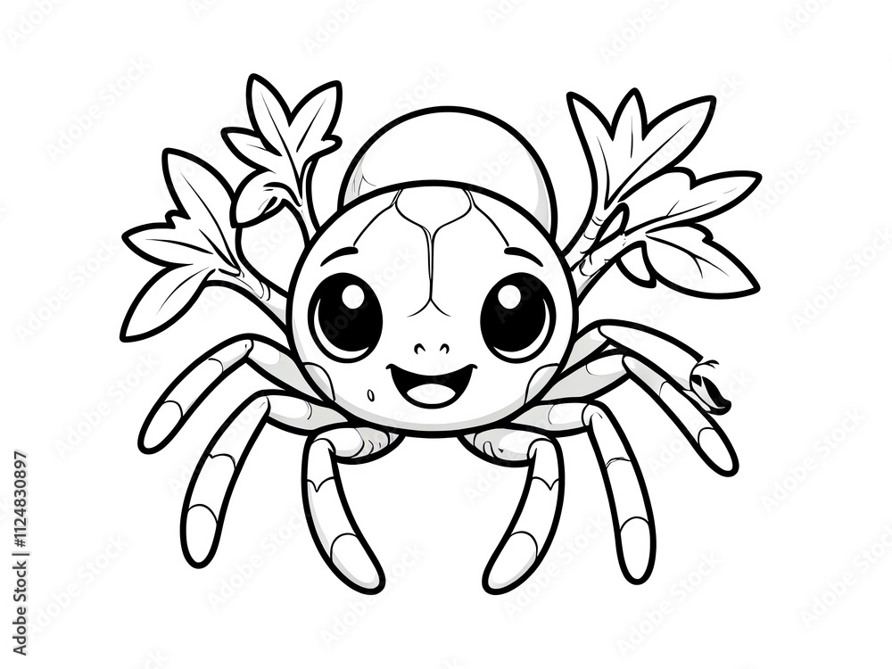 Adorable Plant Spider Cartoon: A whimsical illustration of a cute spider with plant-like features, perfect for children's books, coloring pages, or whimsical decorations. Adorable Plant Spider Cartoon: A whimsical illustration of a cute spider with plant-like features, perfect for children's books, coloring pages, or whimsical decorations.