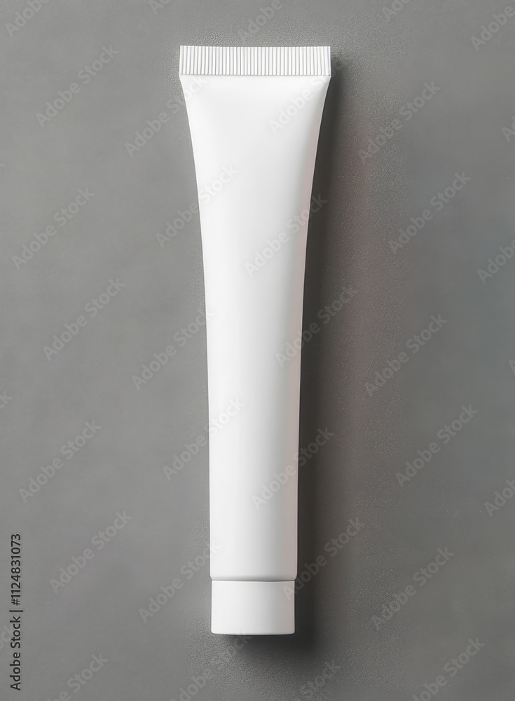 Simple white tube placed on a neutral gray background for skincare product display and branding purposes Simple white tube placed on a neutral gray background for skincare product display and branding purposes