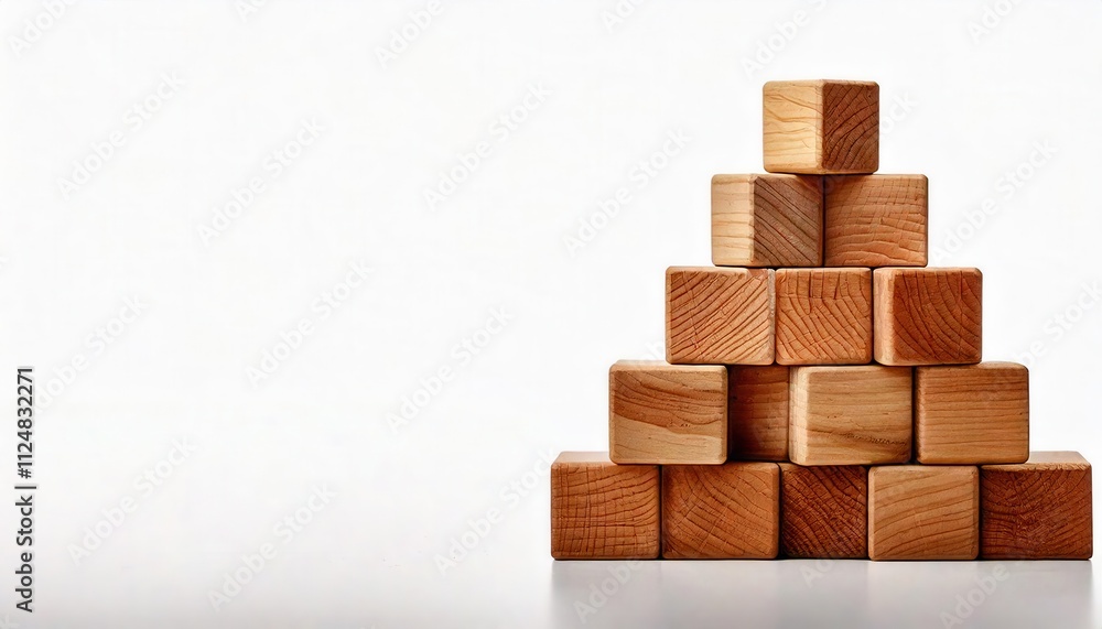 Wooden Blocks Pyramid: A minimalist abstract image of wooden blocks stacked in a pyramid shape, symbolizing growth, stability, and progress. Wooden Blocks Pyramid: A minimalist abstract image of wooden blocks stacked in a pyramid shape, symbolizing growth, stability, and progress.