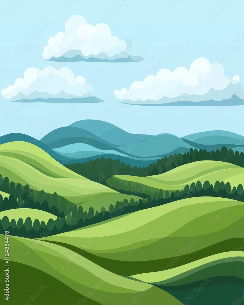 Serene green hills under a blue sky. Serene green hills under a blue sky.