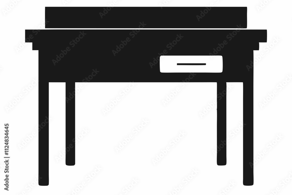 Simple Desk Design with Black Silhouette - Vector Illustration on White Background Simple Desk Design with Black Silhouette - Vector Illustration on White Background
