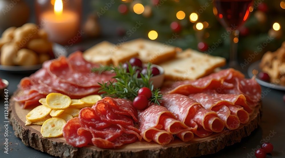 Meat platter garnished with an assortment of dried meats, appetizer, meat platter Meat platter garnished with an assortment of dried meats, appetizer, meat platter