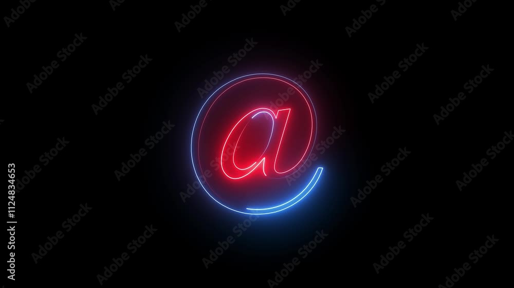 At-sign internet technology symbol with waves in black background.E-mail at neon symbol . At-sign internet technology symbol with waves in black background.E-mail at neon symbol .